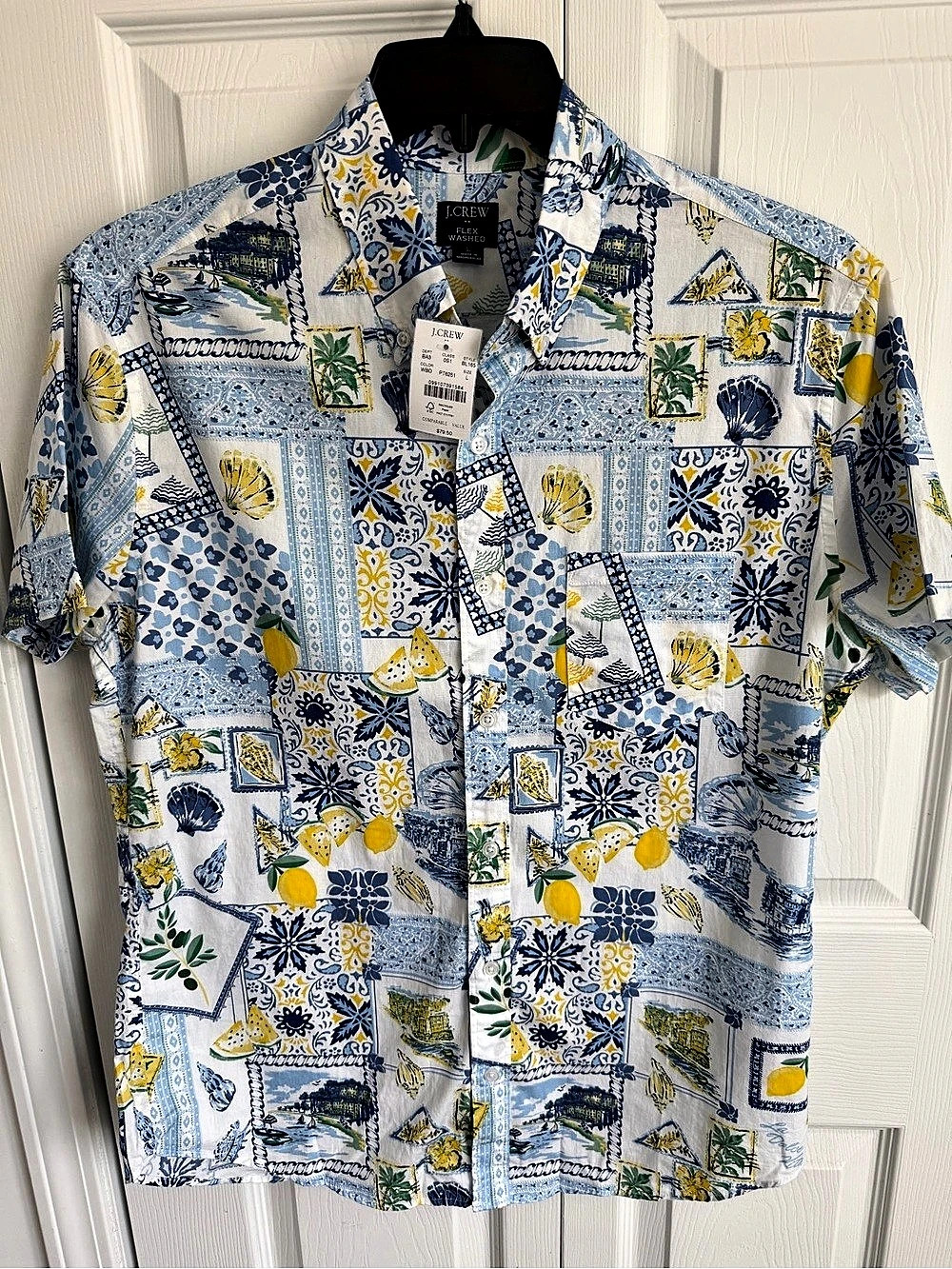 J.Crew Short-Sleeve Camp Shirt Printed Cotton Short-Sleeve Shirt Size Large NWT